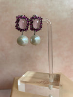 Pink Natural Stones and Pearls Drop Earrings