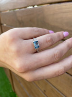 Diamond Emerald Cut East/West Blue Topaz Ring in 14K White Gold